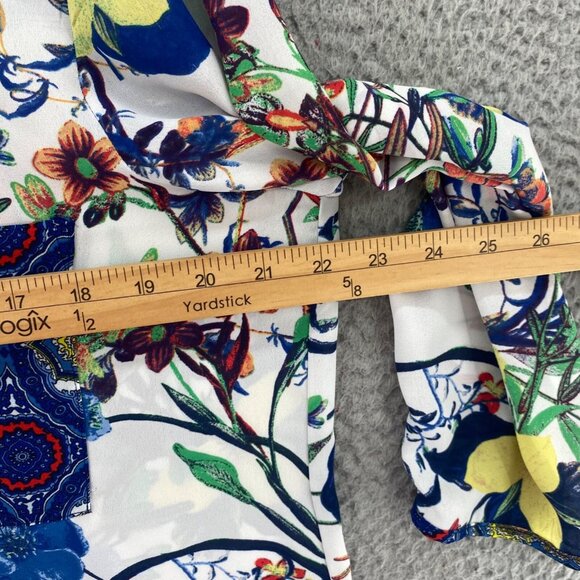 Fig And Flower Dress Womens Large Blue Multi Floral Shirt Tunic 1/4 Button Up - Picture 8 of 11